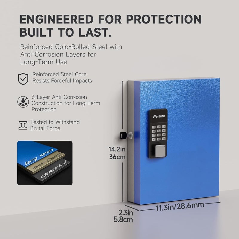 WeHere 32 Key Lock Box Wall Mount, APP Bluetooth/OTP/Wi-Fi/Fixed Code/Key Unlock, Smart Key Cabinet with Tag, Key Organizer Holder box with Management Directory for School, Office, Realtor, Hotel - Image 2